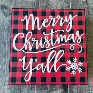 Merry Christmas Y’all Rustic Farmhouse Plaid Decor Sign